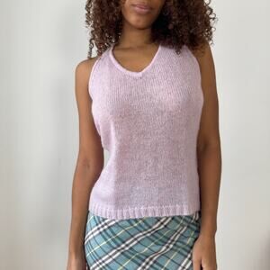 Vintage Euro pastel pink mohair halter knit fitted top made in Italy (S/M)